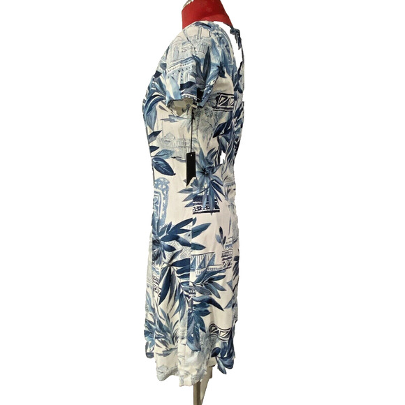 Tori Richard Honolulu Dress Made in Hawaii Short Sleeve Blue & White XS Vintage - Picture 6 of 12
